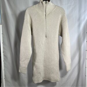 H&M Rib-Knit Dress Half-Zip in Light Beige Melange Size Medium